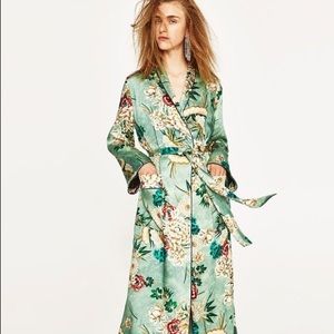 Zara Green Oriental Floral Print Kimono